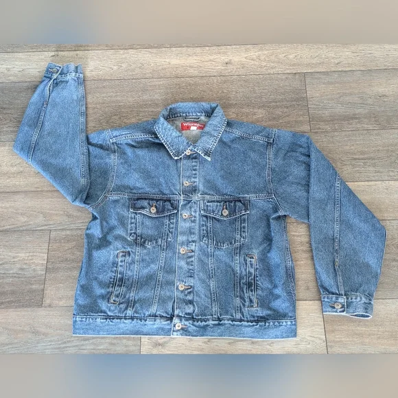 Vintage Wrangler Hero Trucker Jacket Men XXL 2XL Denim Blue Jean Biker Retro Y2K - Picture 1 of 7